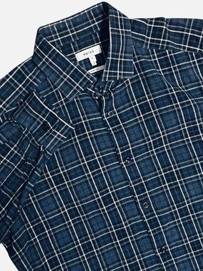 Reiss Mens Medium Slim Fit Blue Plaid TristanCotton  Long Sleeve Button up Shirt